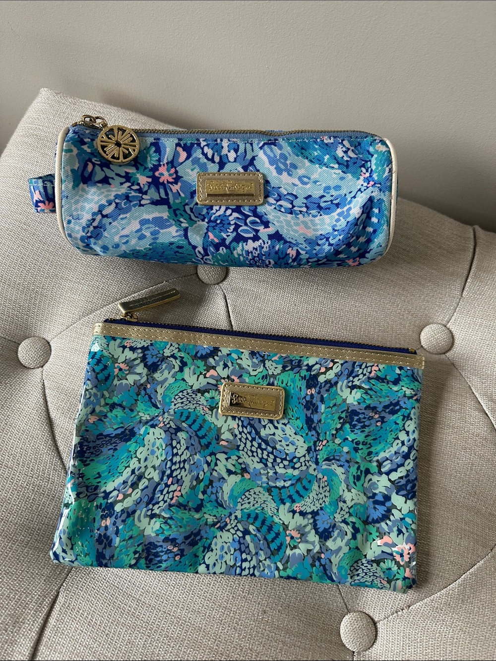 Lilly Pulitzer “Wave After Wave” Plastic Zip Pouch and Pencil Case Set Bundle